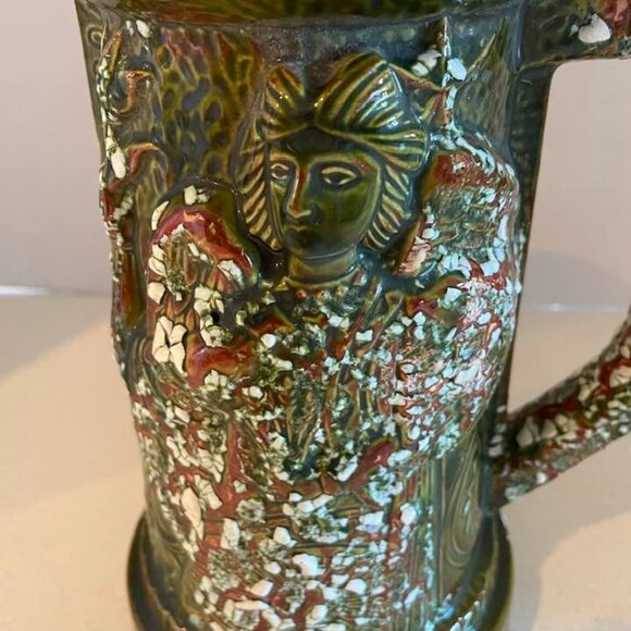 VTG 1975 Large Brutalist Art Pottery Virgo Tankard Stein Vase Signed & Dated - Picture 4 of 14